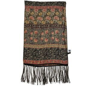 Saldarini 100% Silk Scarf William Morris Floral Print Made in Italy Fringe